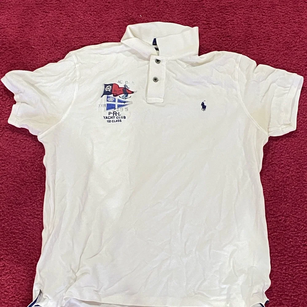 Ralph Lauren White Polo Shirt with Navy & Red Yacht Graphic